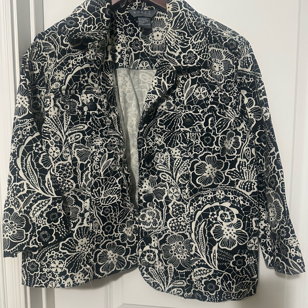 Floral Black and White Women's Jacket